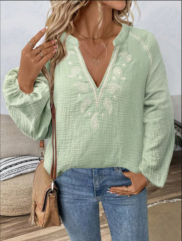 Blouse Bohème Brodée Alba – 100% Coton