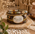 Bracelet manchette bohème multirangs en perles & pierre naturelle