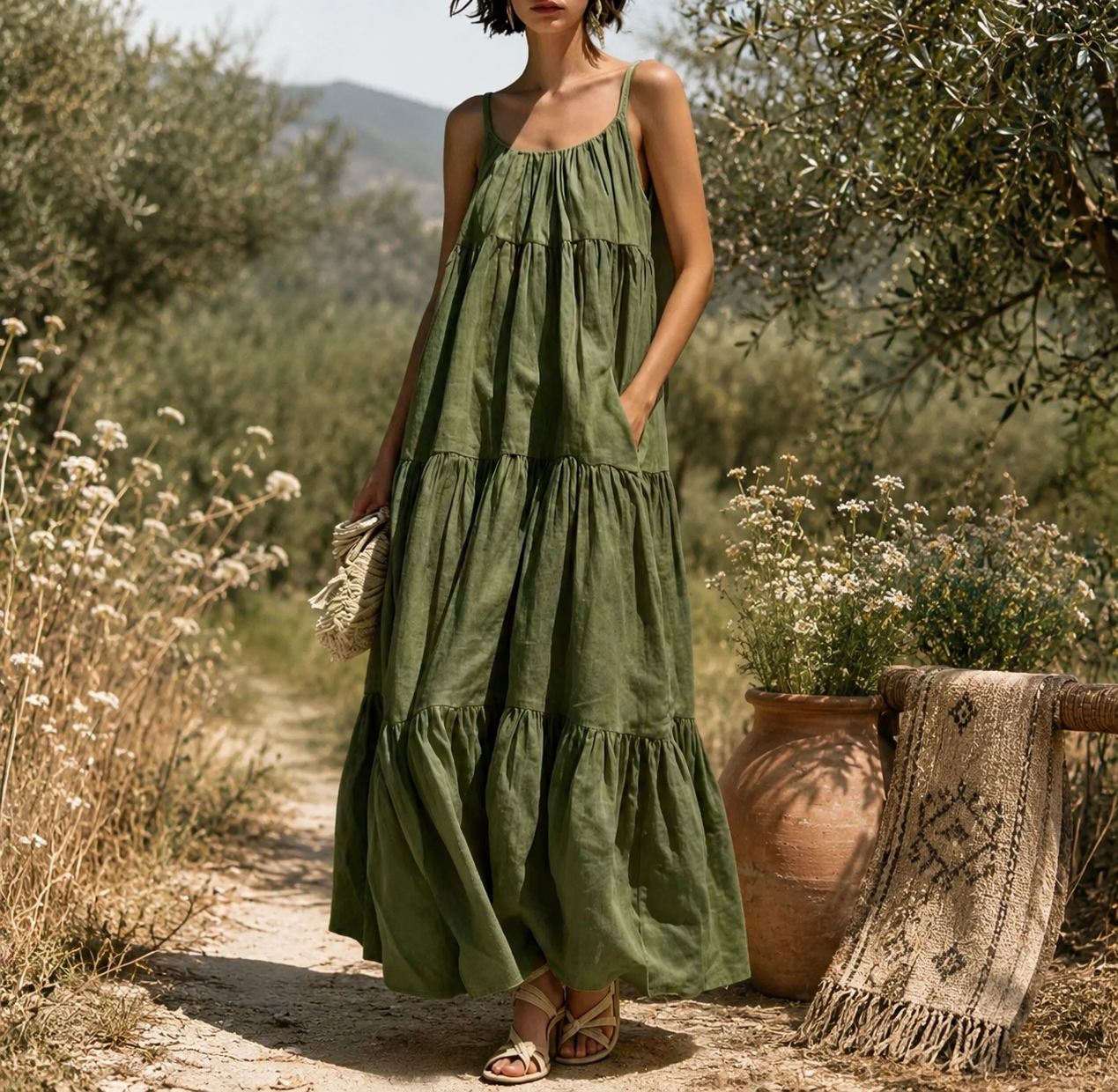 Robe longue bohème kaki – Esprit nature & liberté