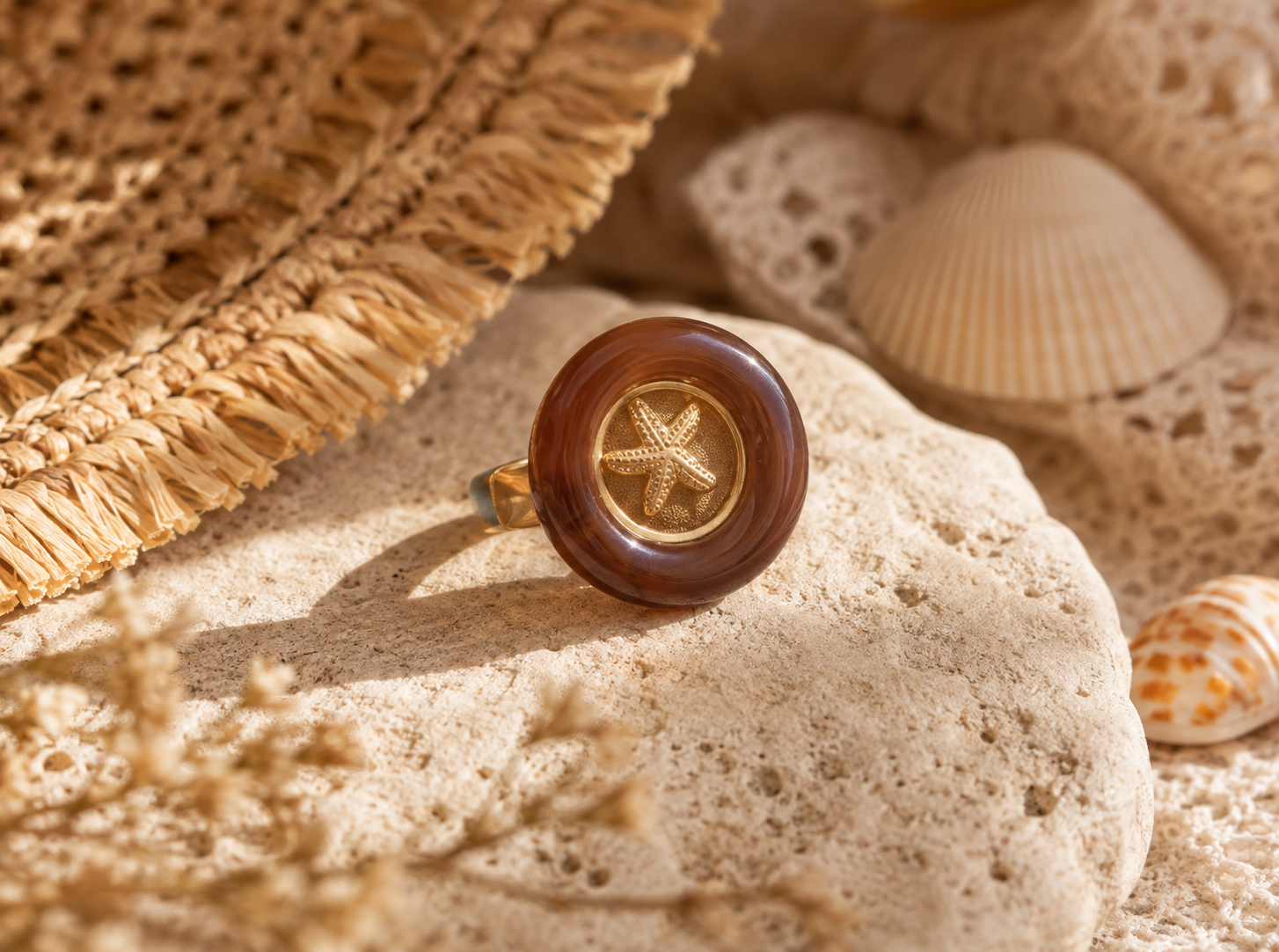 Bague Étoile de Mer en Acier Inoxydable & Acrylique