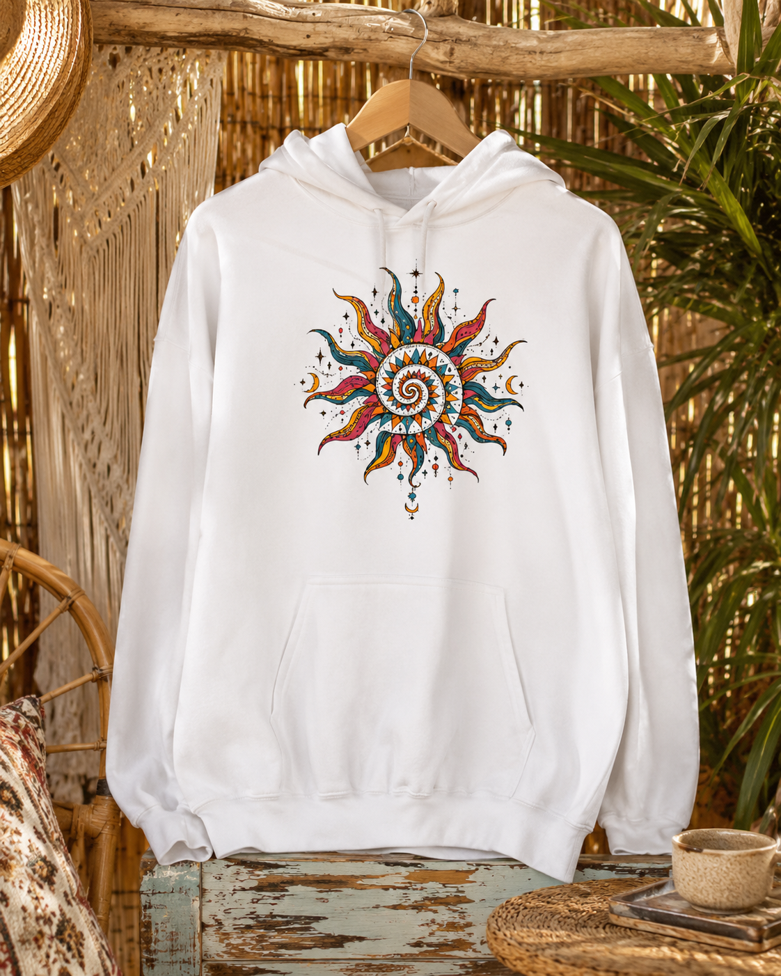 Sweat à Capuche Bohème – Soleil Spirale Psychédélique