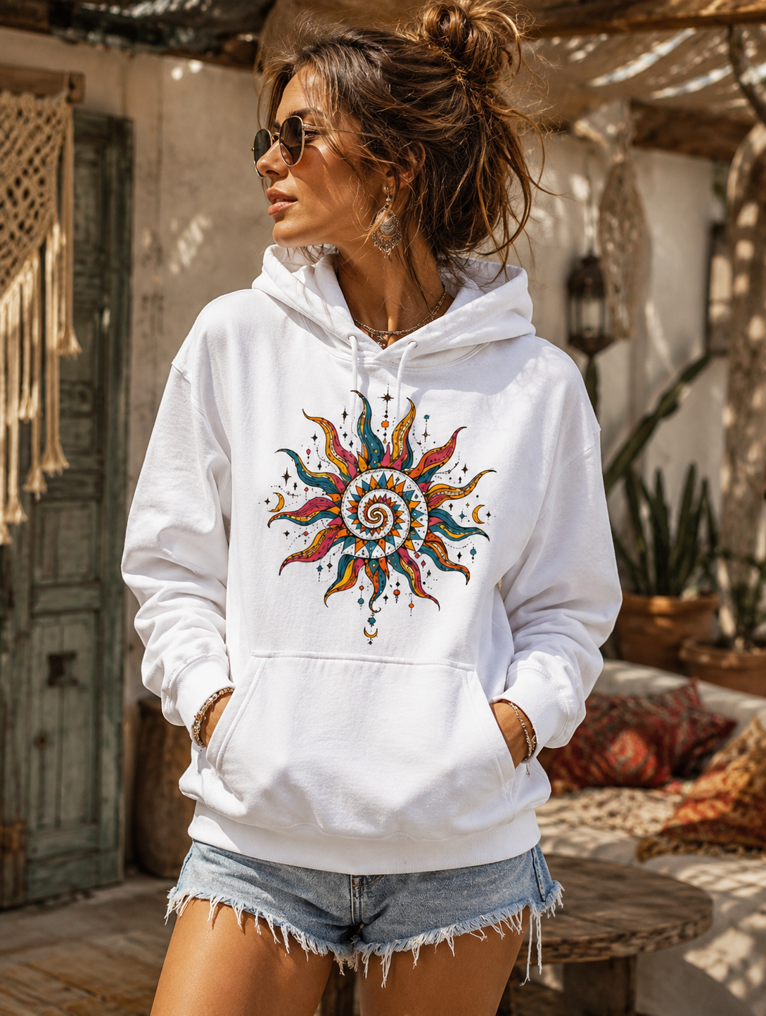 Sweat à Capuche Bohème – Soleil Spirale Psychédélique