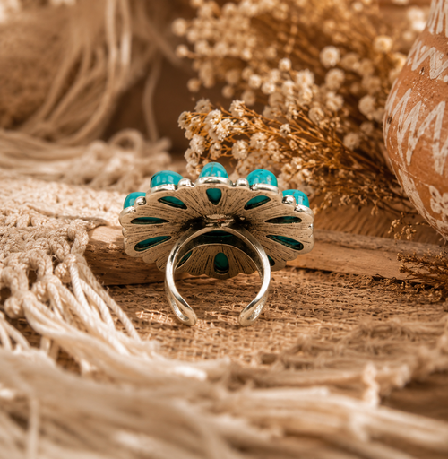 Bague Fantaisie Bohème Fleur Turquoise