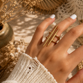 Bague Asymétrique Double Pointe – Acier Inoxydable Doré