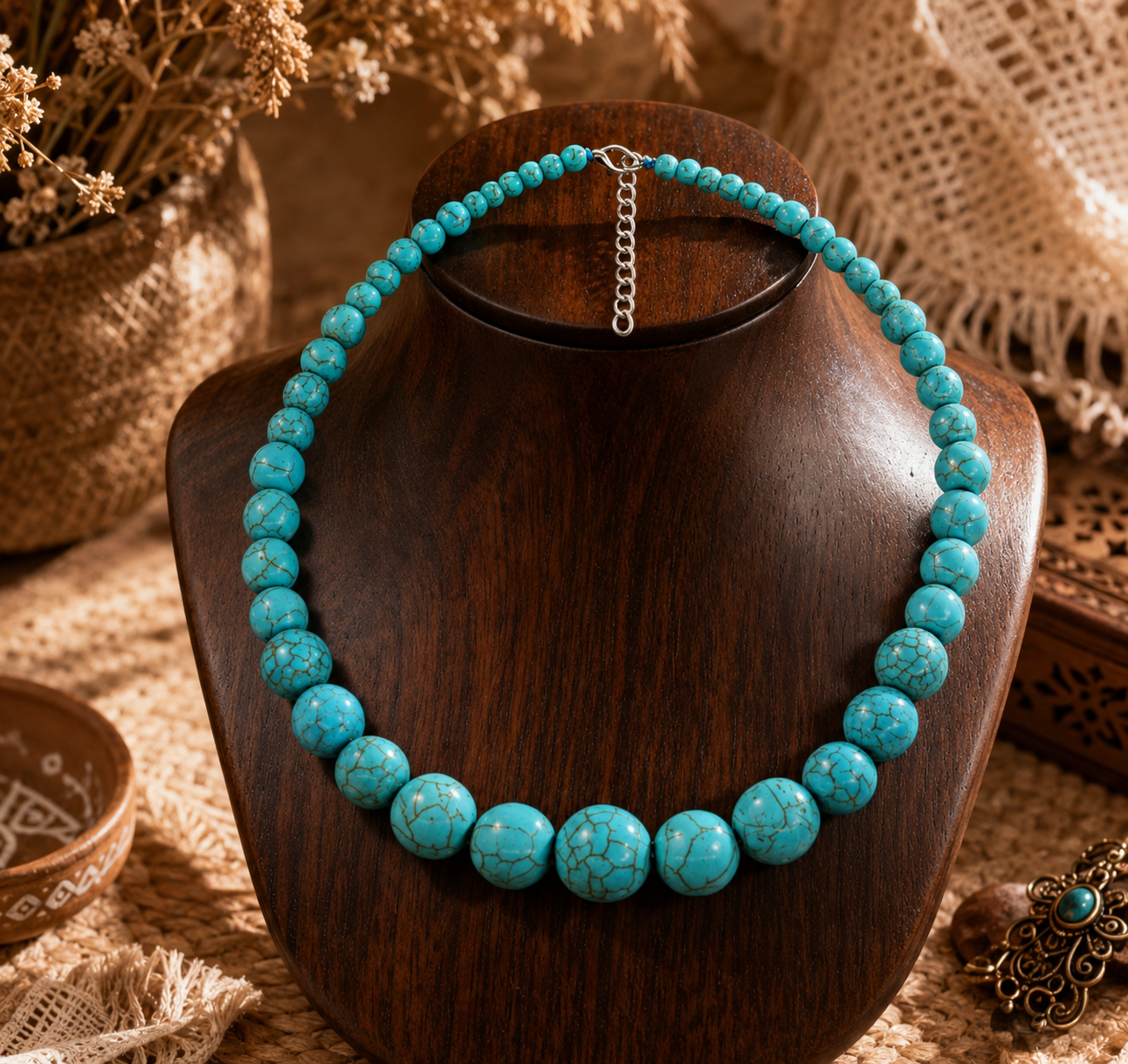 Collier Bohème en Turquoise – Perlé à la Main