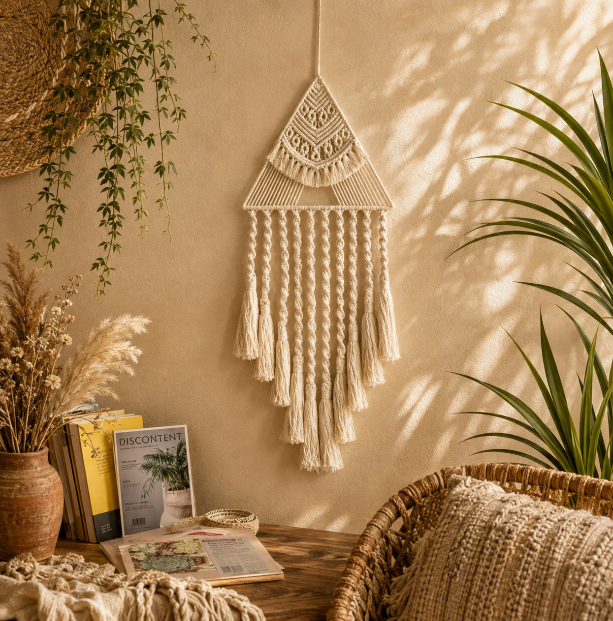 Décoration murale bohème en macramé – Suspension tissée artisanale