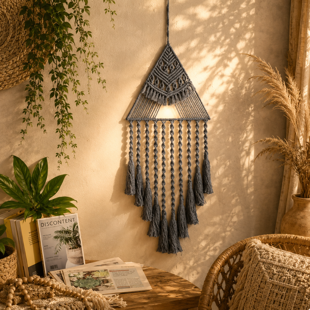 Décoration murale bohème en macramé – Suspension tissée artisanale