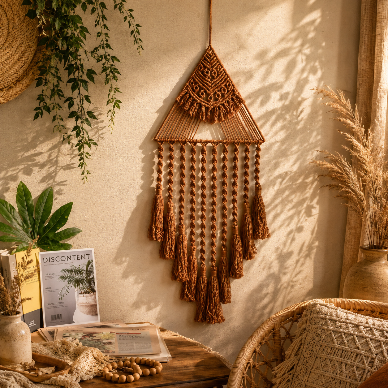 Décoration murale bohème en macramé – Suspension tissée artisanale