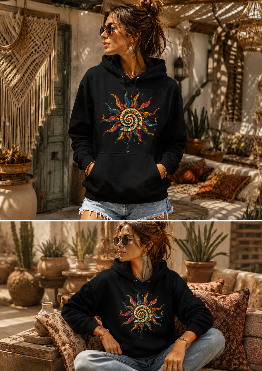 Sweat à Capuche Bohème – Soleil Spirale Psychédélique