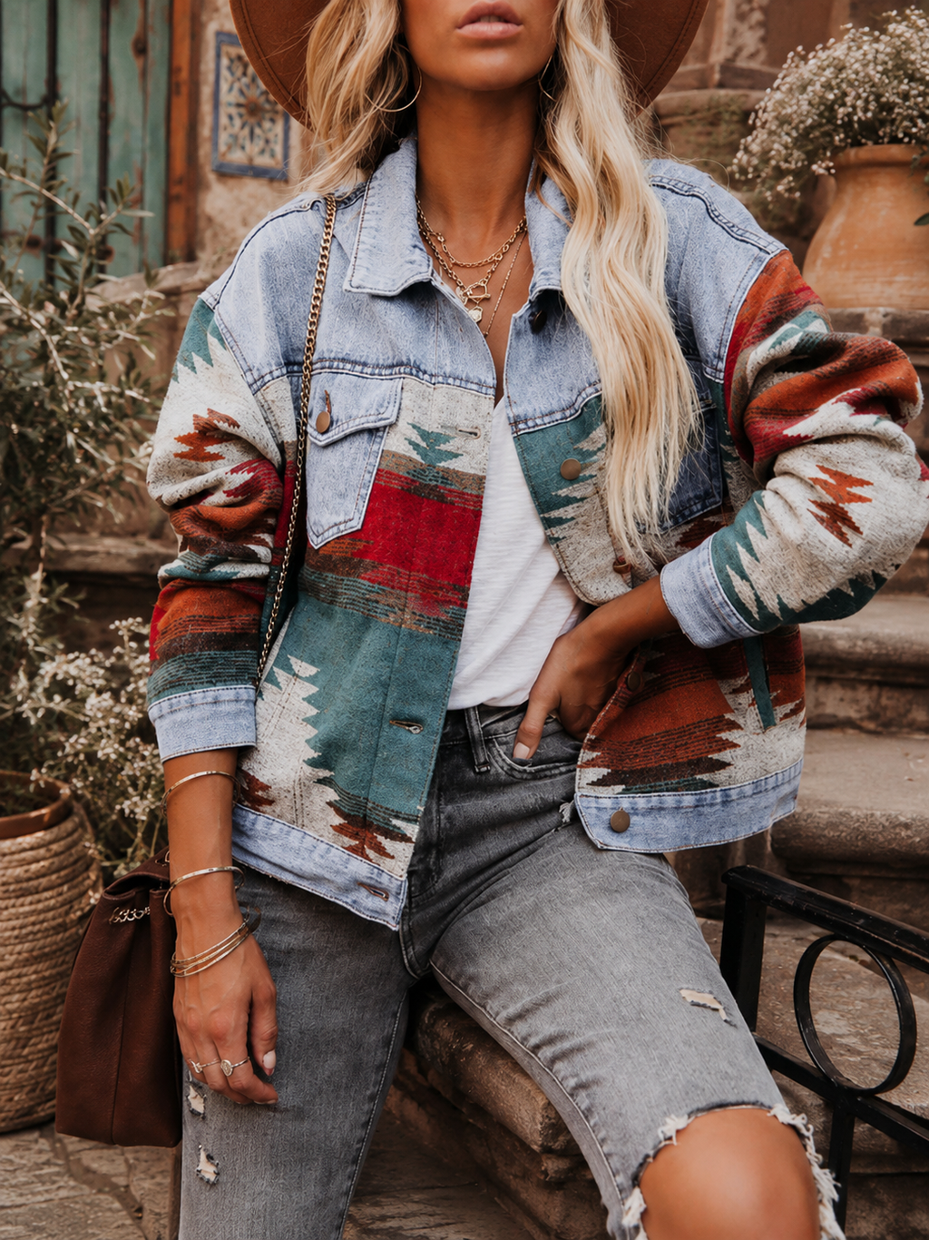 Veste Bohème en Jean & Motifs Ethniques