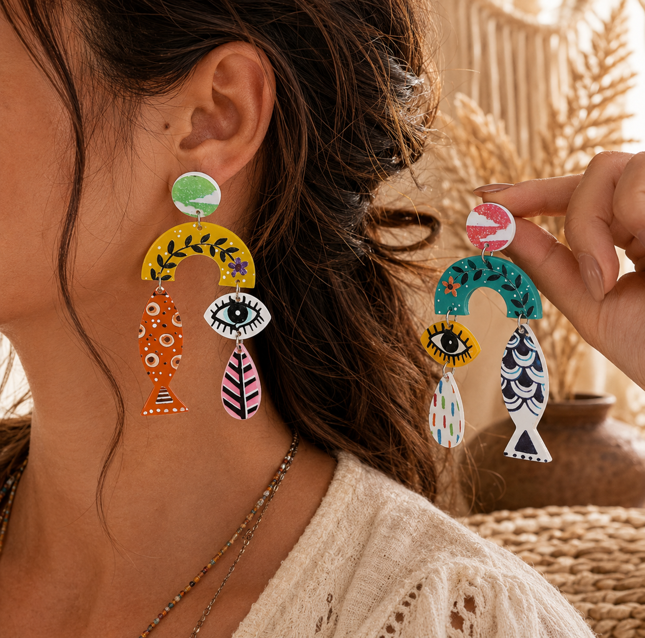 Boucles d’Oreilles Bohème Arty – Motifs Fantaisie