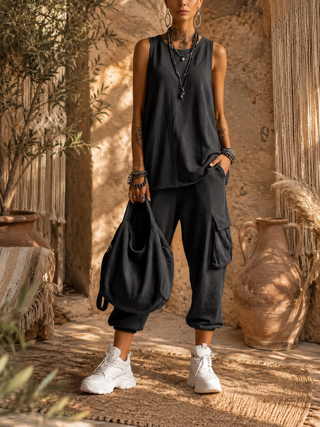 Ensemble Bohème Cargo Décontracté