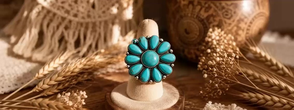 Bague Fantaisie Bohème Fleur Turquoise
