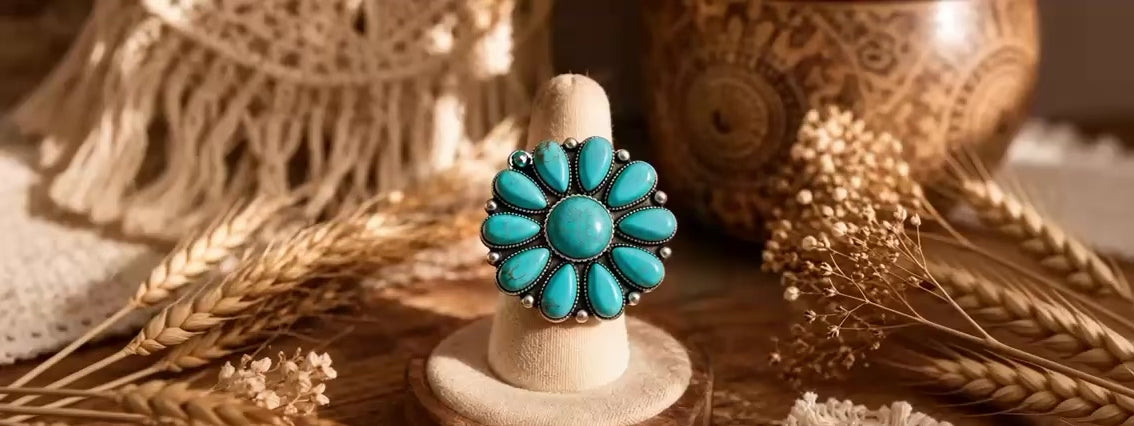 Bague Fantaisie Bohème Fleur Turquoise